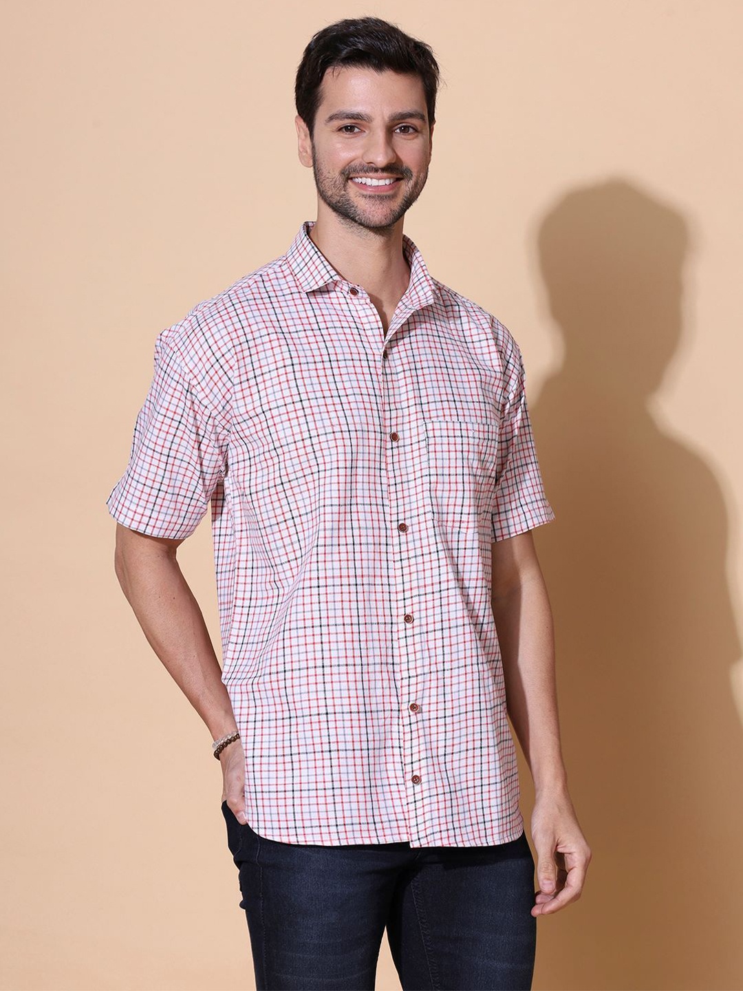 

MOSHI Men Comfort Opaque Checked Casual Shirt, Pink