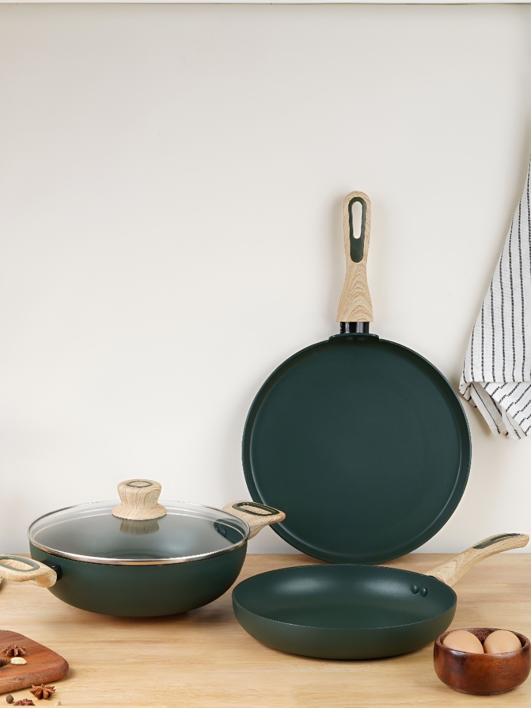

Kreme Green & Brown 4 Piece Aluminium Cookware Set