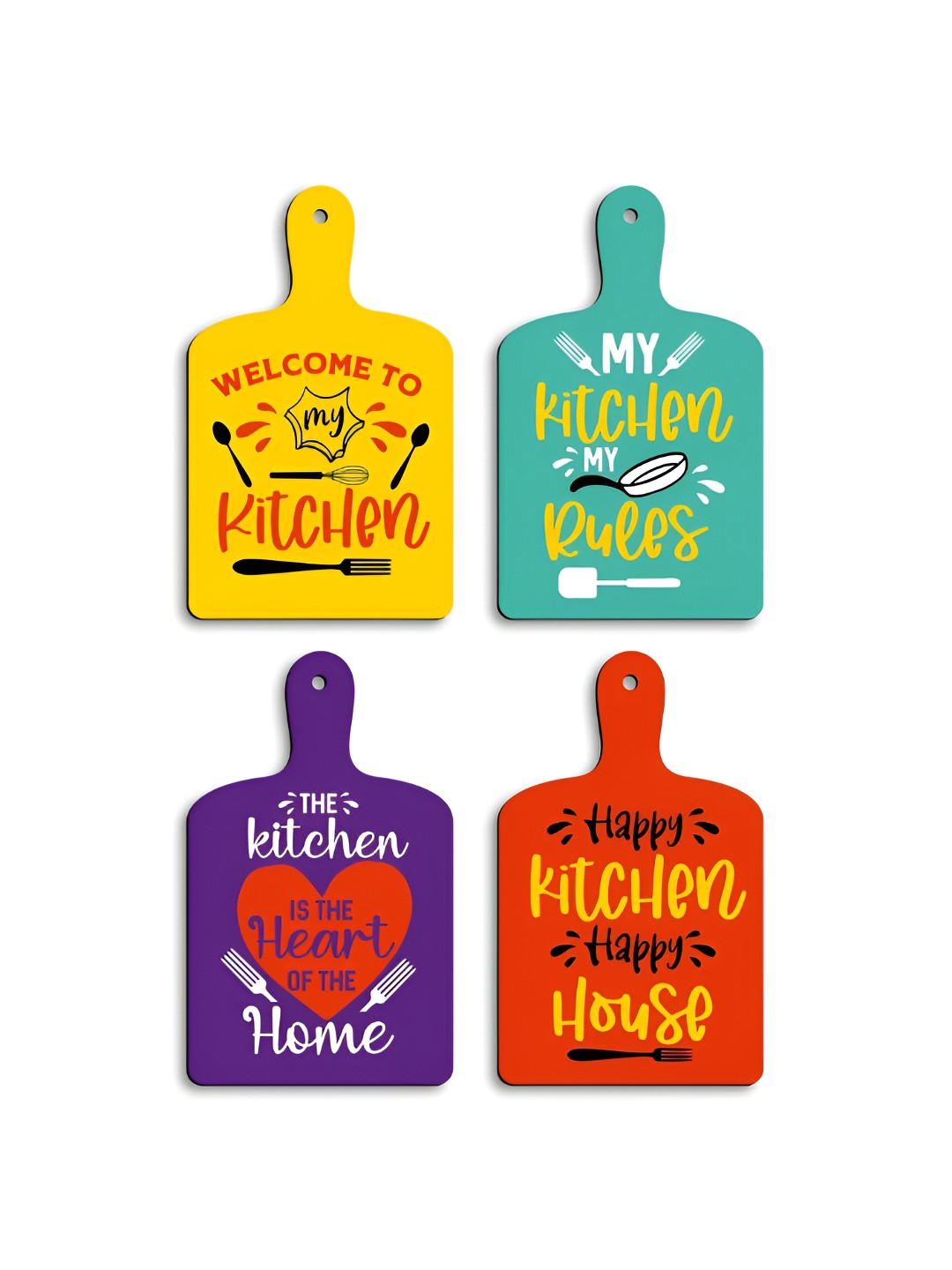 

CLAWCRAFTS Yellow & Green 4 Pieces Quotes Printed Wooden Wall Art