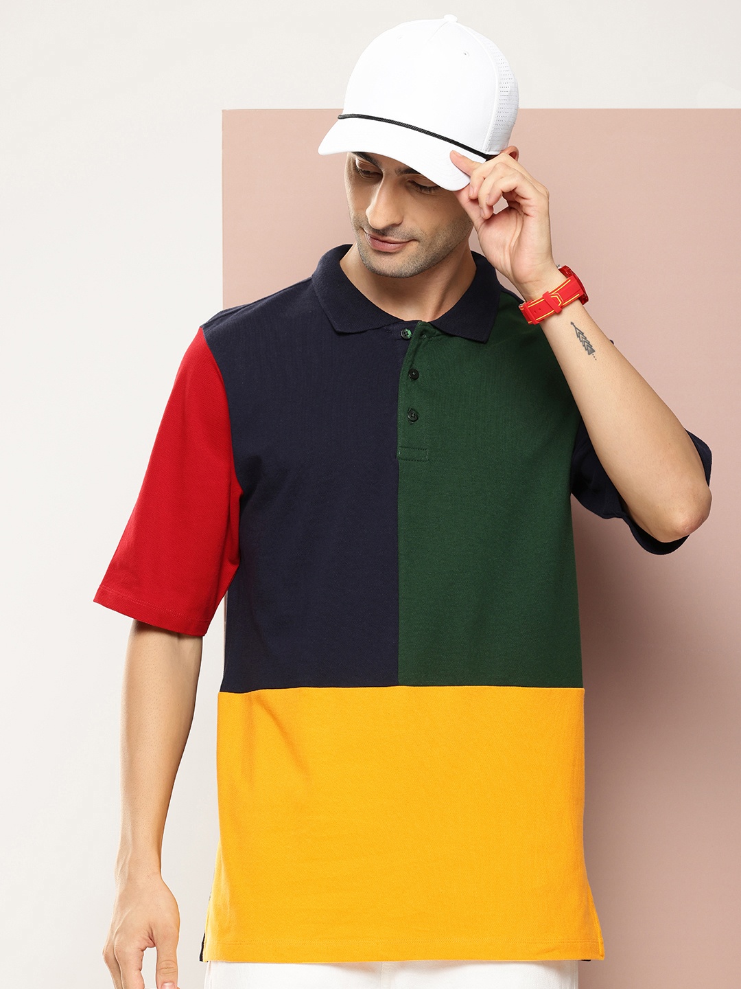 

Harvard Colourblocked Polo Collar Pure Cotton T-shirt, Navy blue