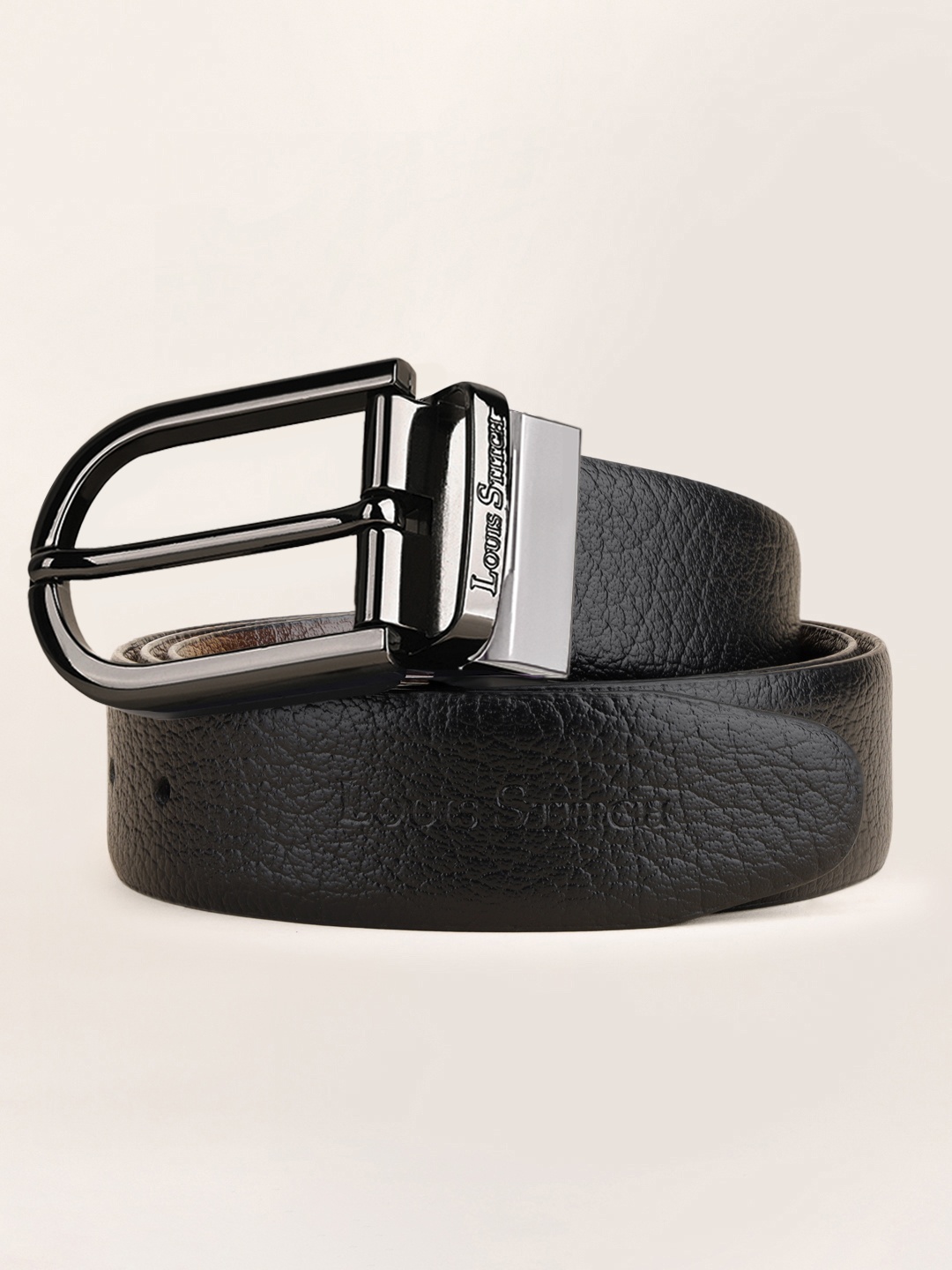 

LOUIS STITCH Men Black Textured Leather Formal Belt