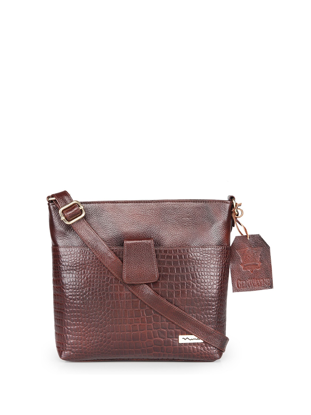 

GENWAYNE Textured Leather Sling Bag, Brown