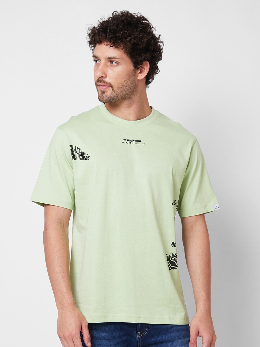 

SPYKAR Graphic Printed Round Neck Relaxed Fit Cotton T-shirt, Green