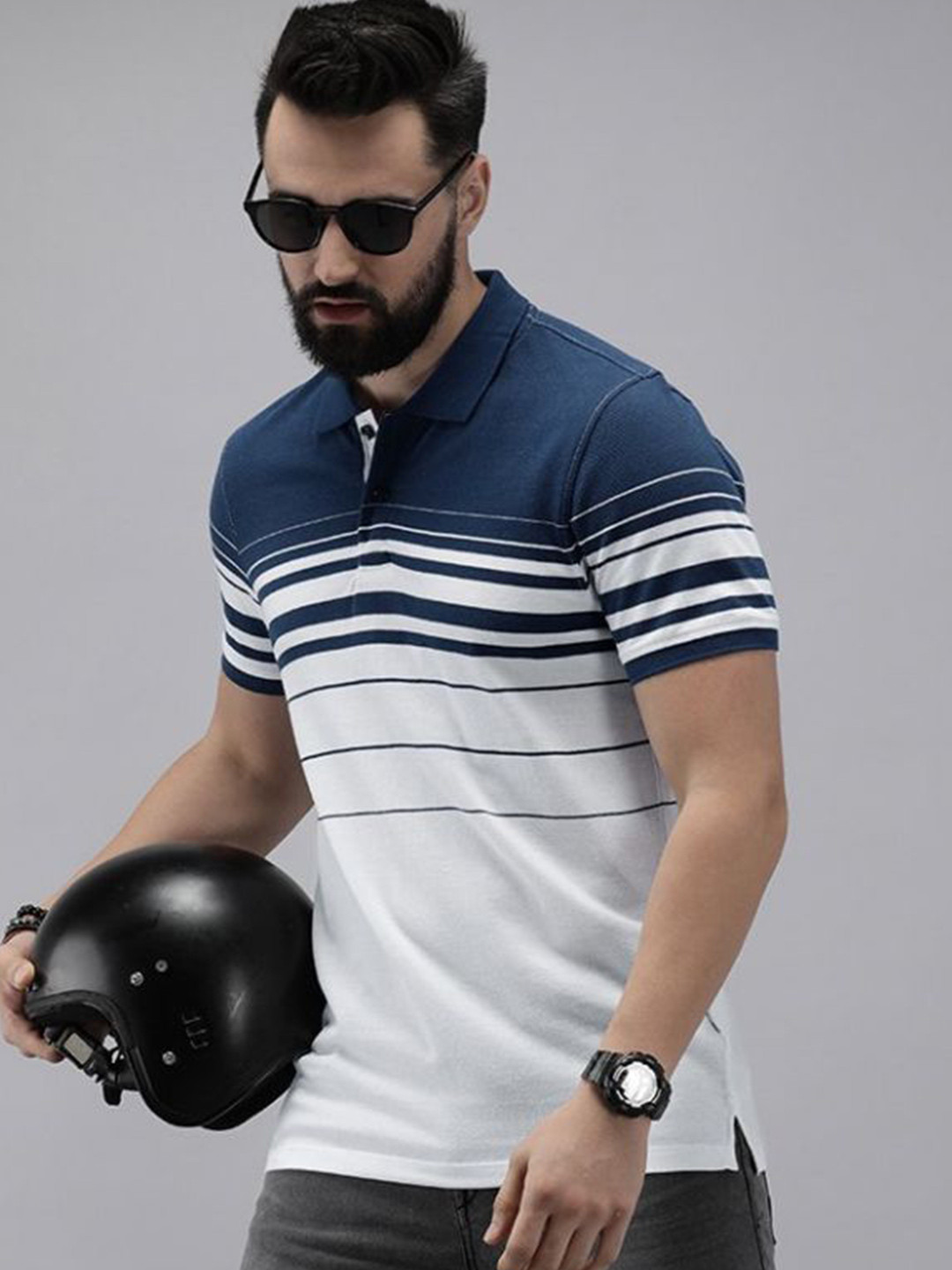 

The Roaster Lifestyle Co Striped Collar Tshirts, Blue