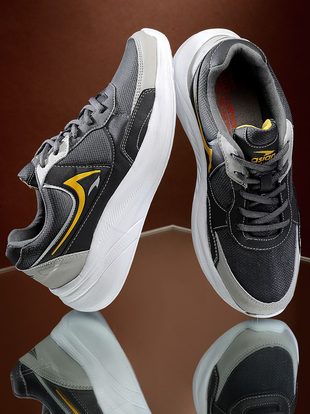 

ASIAN Men Woven Design Lace Up Sneakers, Grey