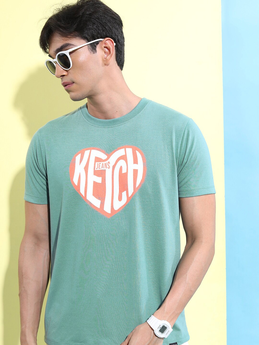 

KETCH Typography Printed Relaxed Fit T-shirt, Sea green