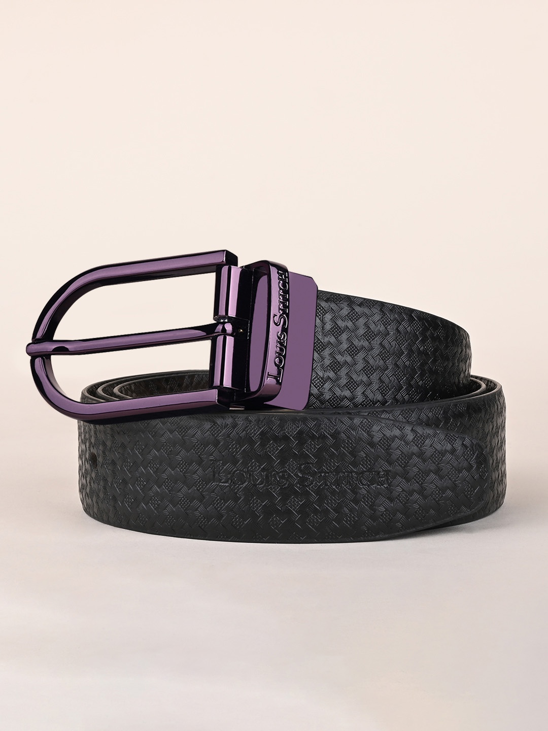 

LOUIS STITCH Men Reversible Textured Leather Formal Belt, Black