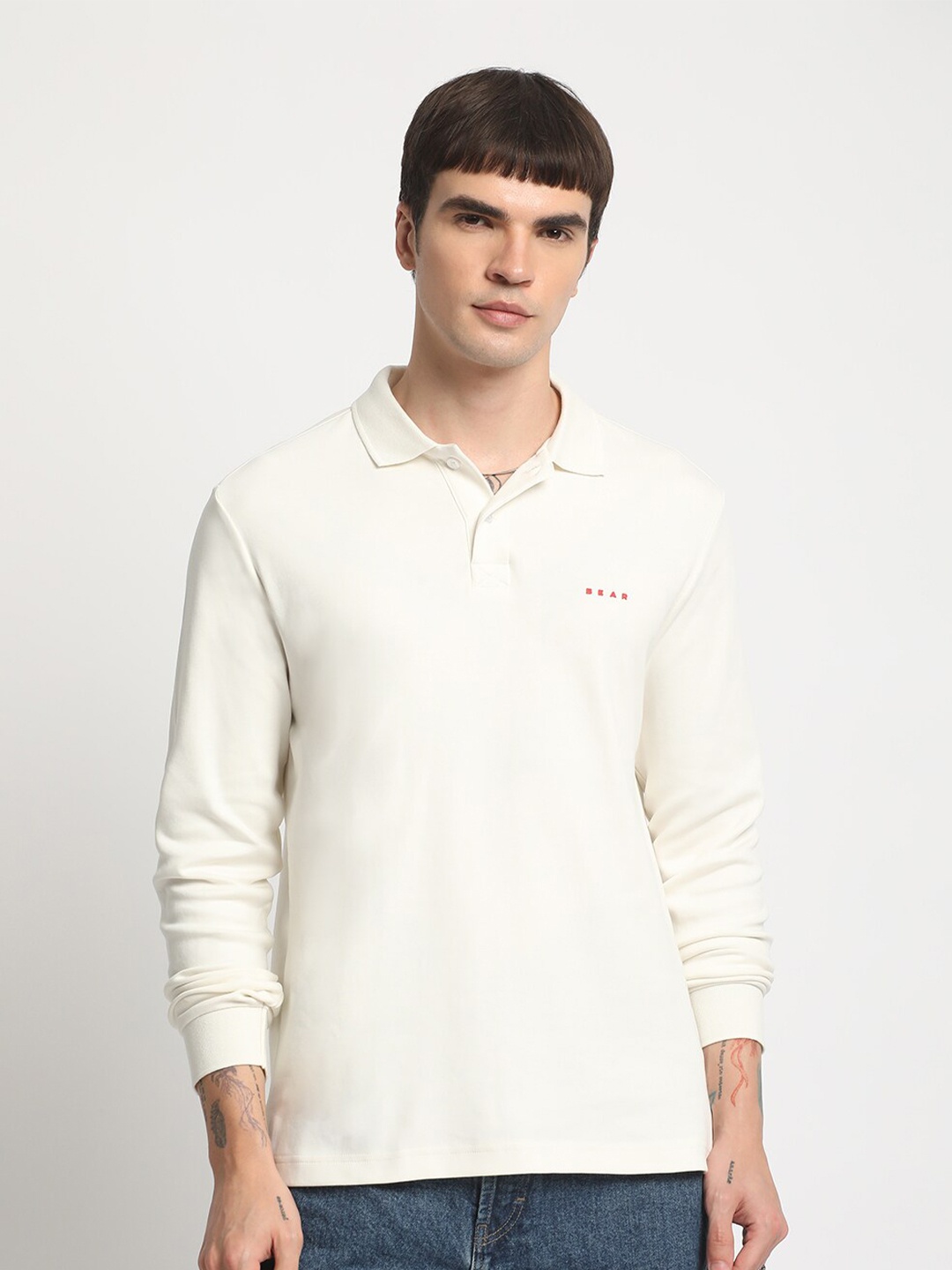 

THE BEAR HOUSE Polo Collar Slim Fit Cotton T-shirt, Cream