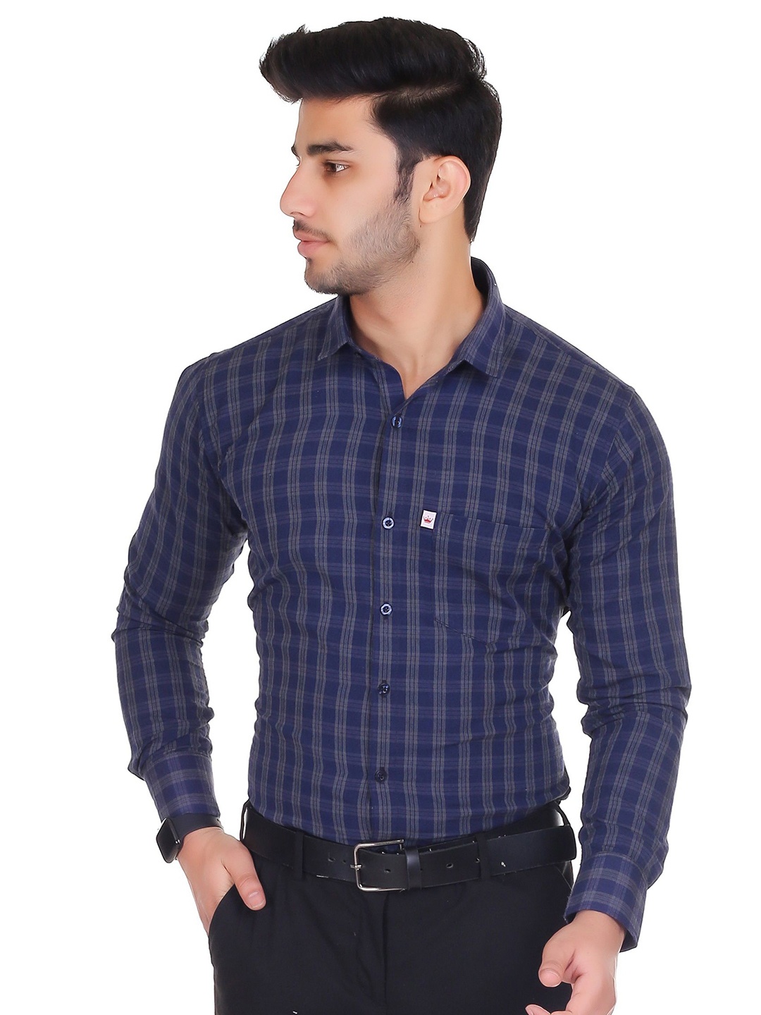 

Marc Laurent Men Comfort Opaque Checked Casual Shirt, Blue