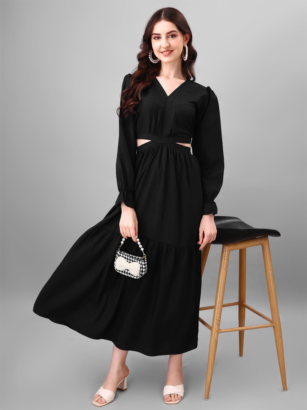

Femvy Fit & Flare Flared Hemline Maxi Dress, Black