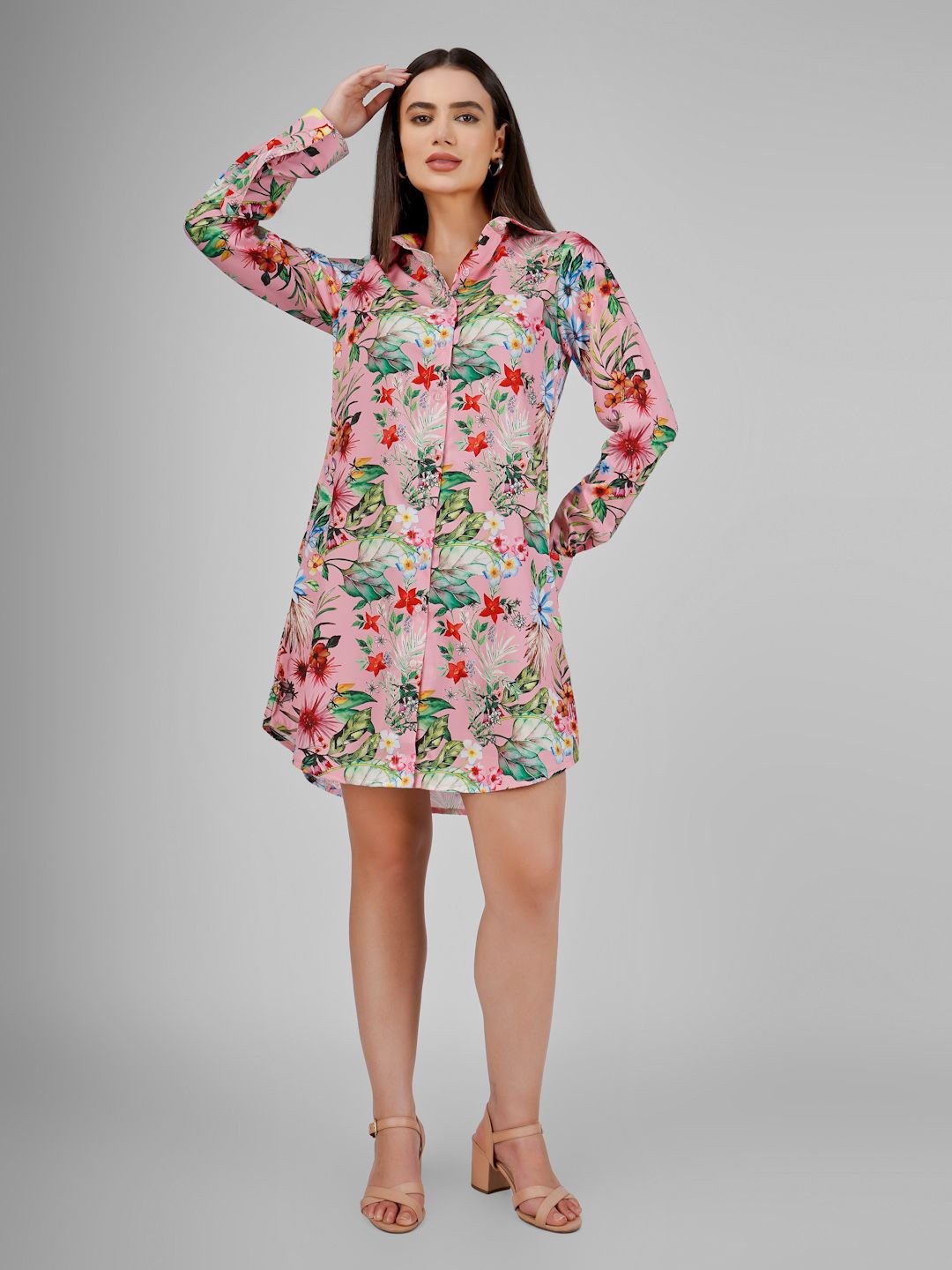 

Sukshat Floral A-Line Mini Self Design Dress, Multi