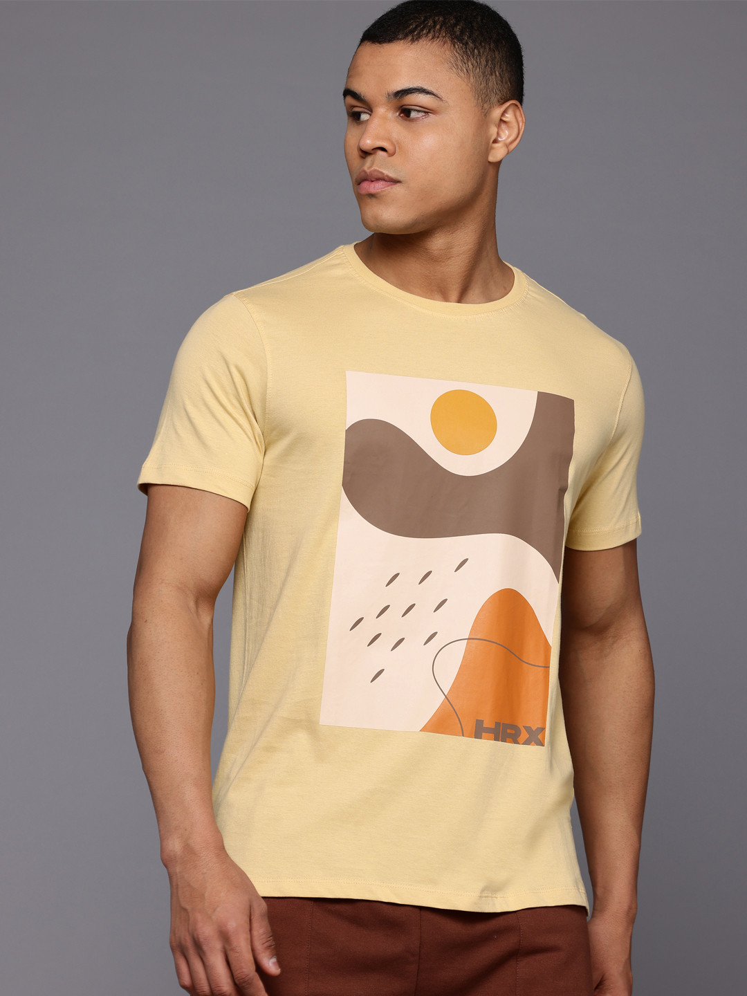 

HRX by Hrithik Roshan Printed Pure Cotton Yoga T-shirt, Beige