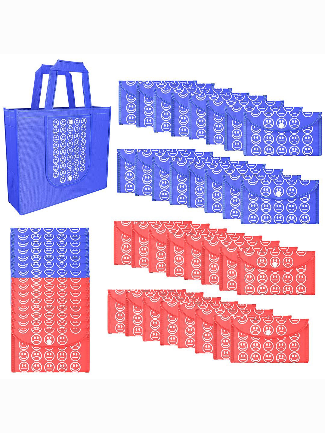 

Kuber Industries Set of 48 Smiley Printed Lightweight Foldable & Reusable Shopping Bags, Blue