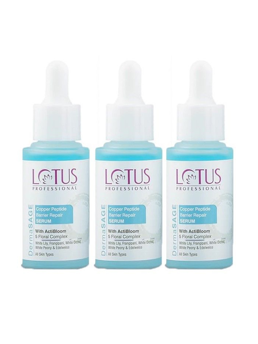 

Lotus Professional Set Of 3 Copper Peptide Barrier Repair Serum- 28 ml Each, White