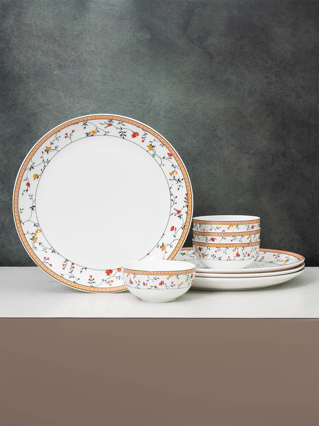 

CLAY CRAFT Eco Set Of 8 White Printed Ceramic Dinner Set