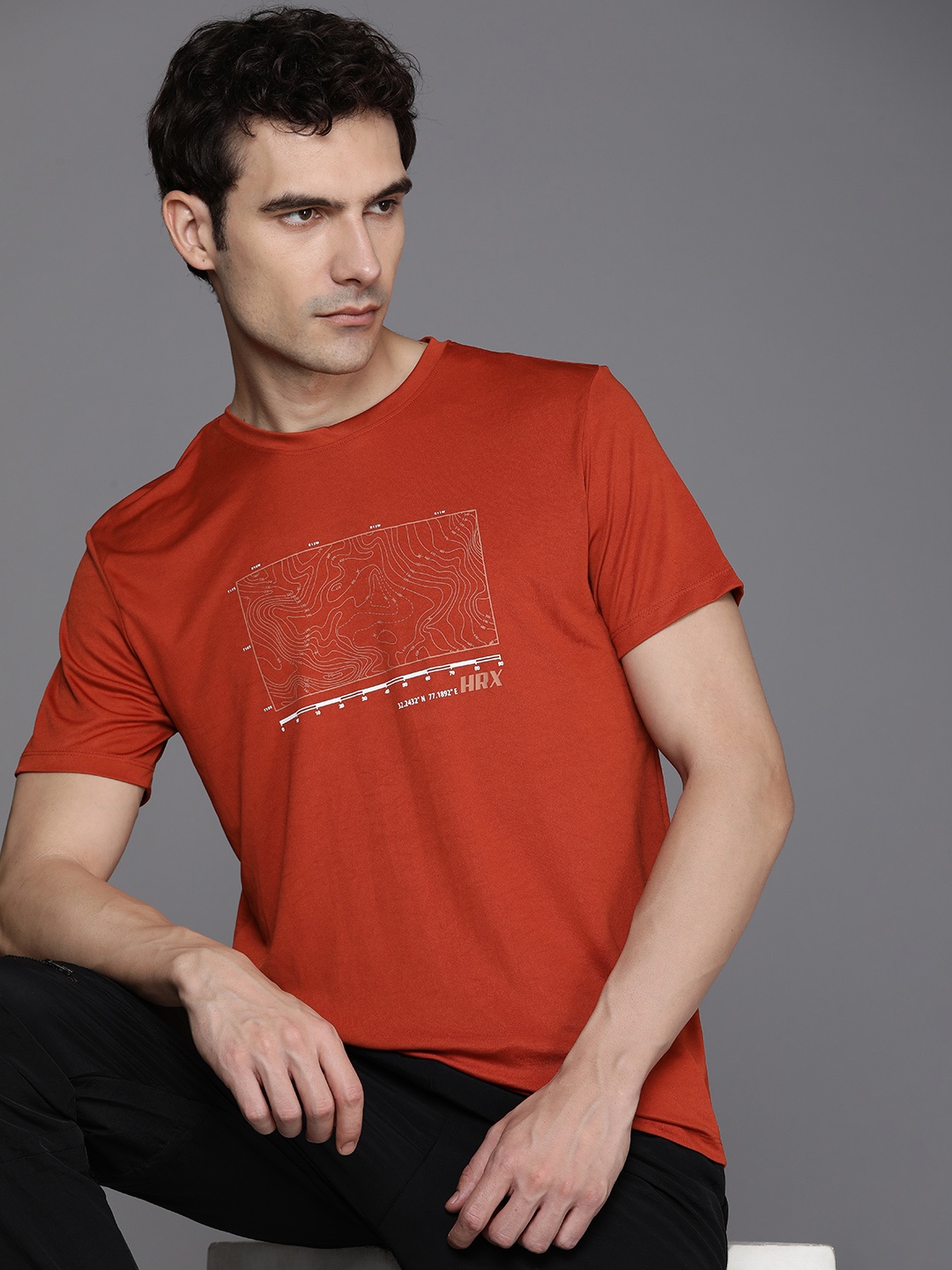

HRX by Hrithik Roshan Graphic Printed Rapid-Dry Antimicrobial Outdoor T-shirt, Rust