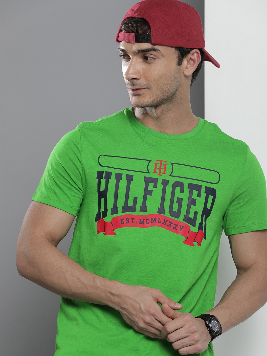 

Tommy Hilfiger Brand Logo Printed Pure Cotton T-shirt, Green