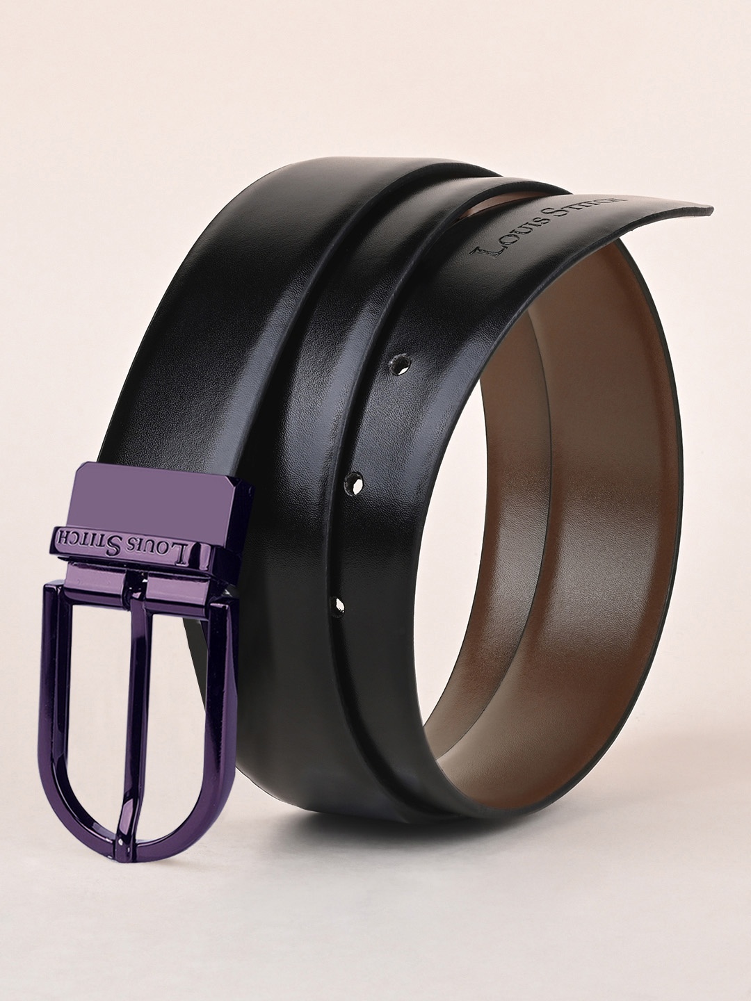 

LOUIS STITCH Men Reversible Black Leather Belt