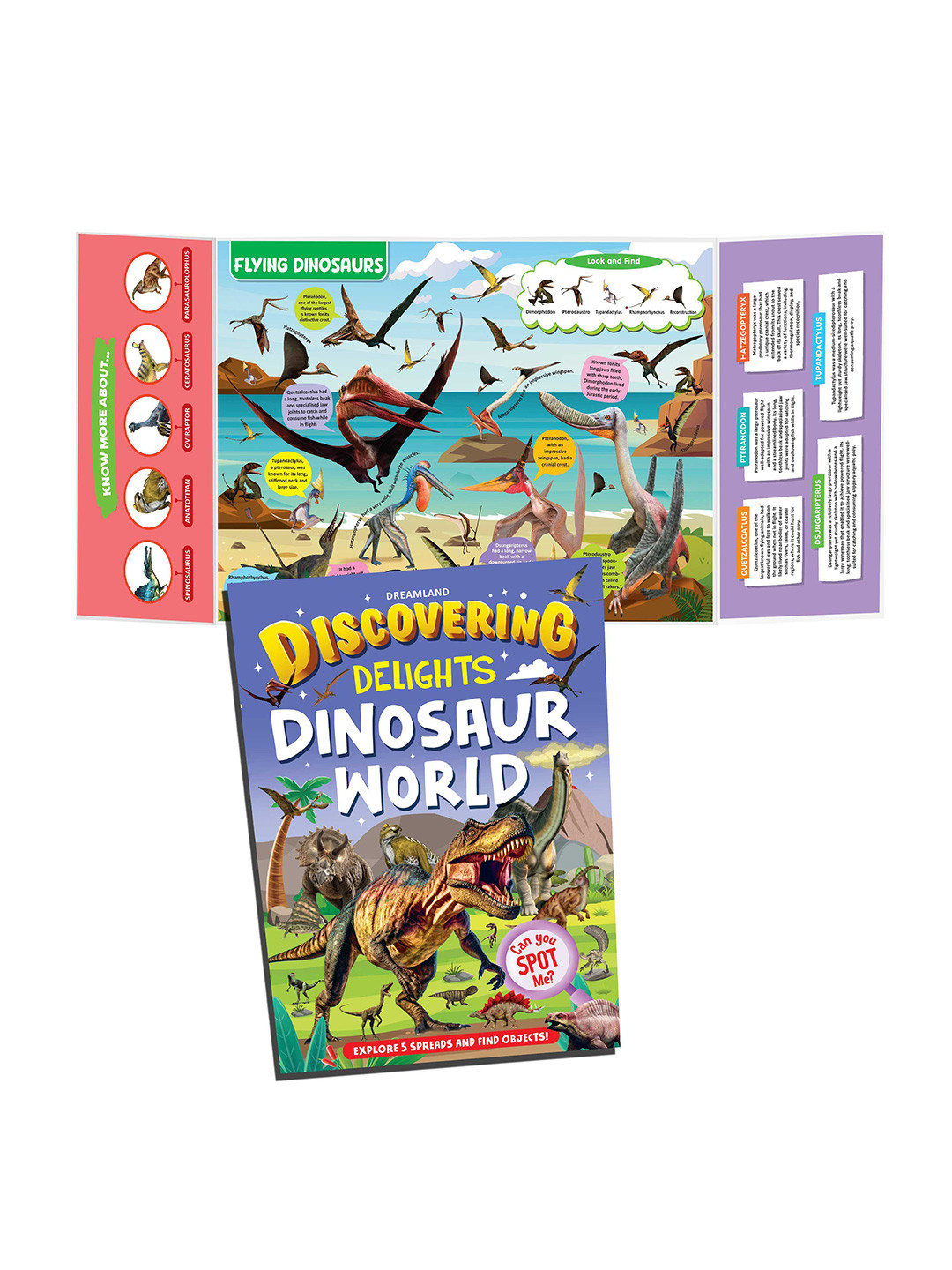 

Dreamland Dinosaur World Discovering Delights Flap Book for Kids, Blue