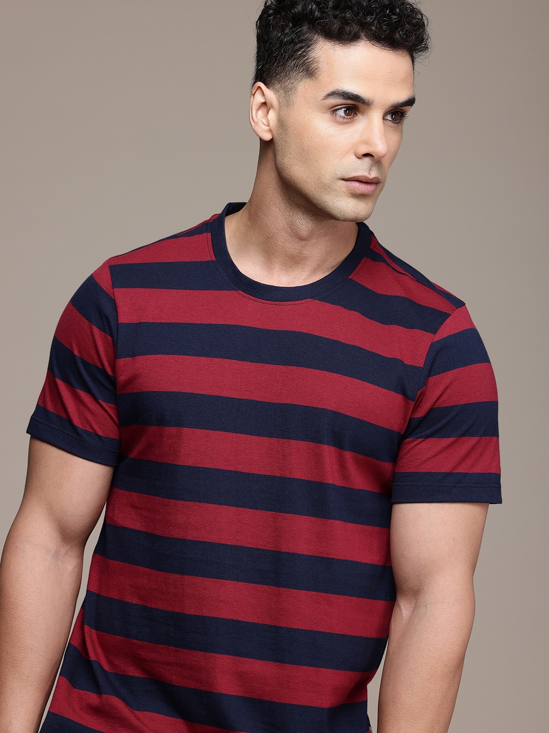 

The Roadster Life Co. Striped Casual T-shirt, Red