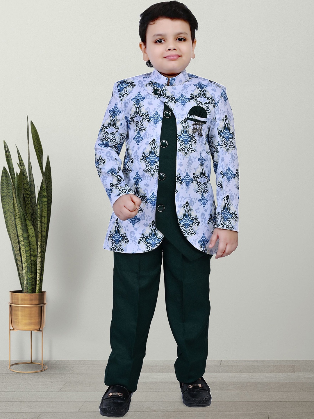 

BAESD Boys Printed Sherwani Set, Blue