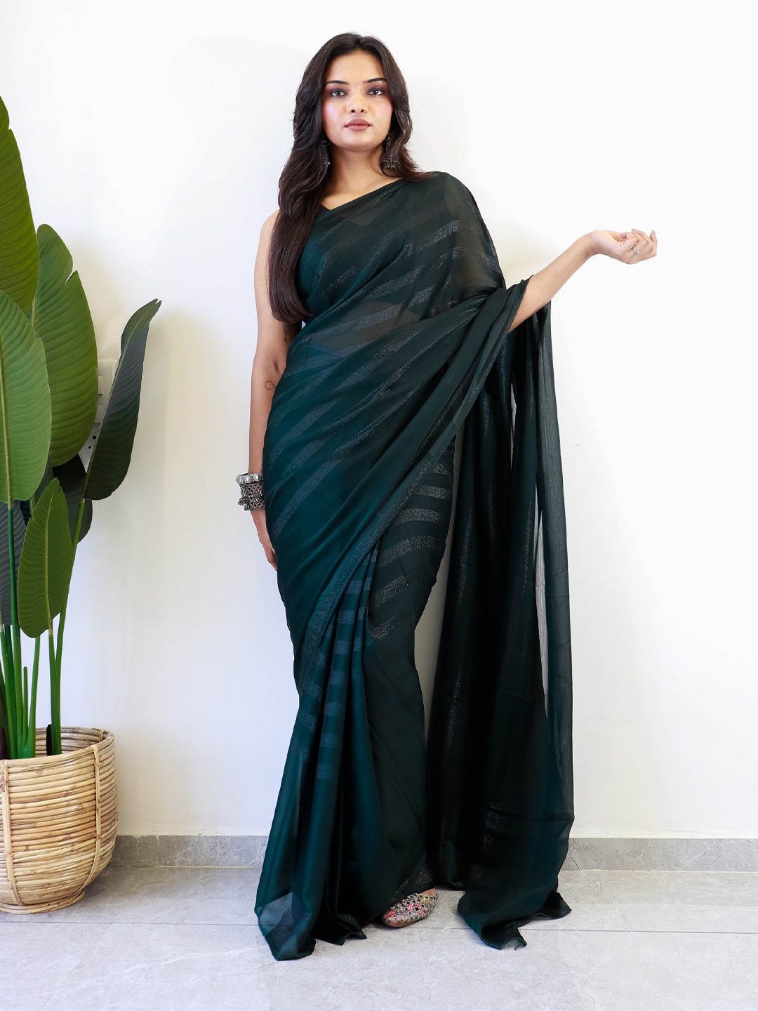 

Panzora Striped Ready to Wear Saree, Teal