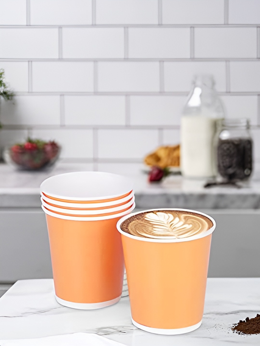 

e kysa Set Of 5 Paper Disposable Tea Cups, Orange