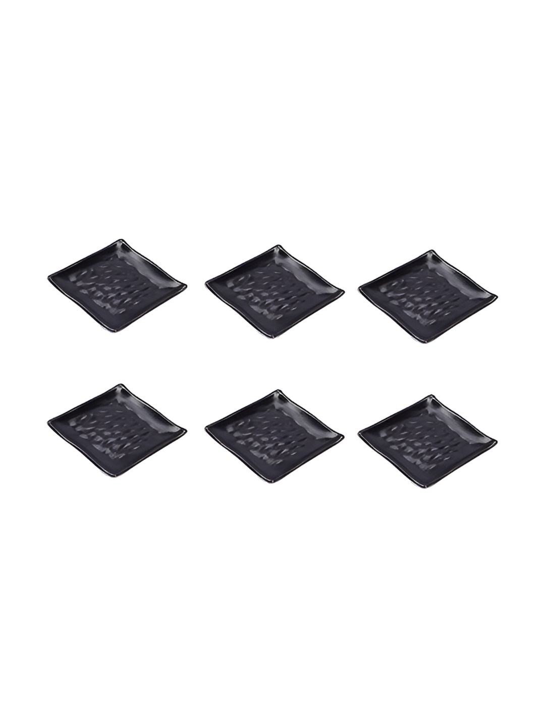 

e kysa Black 6 Pieces Textured Square Shaped Dishwasher Safe Small Snack Plates