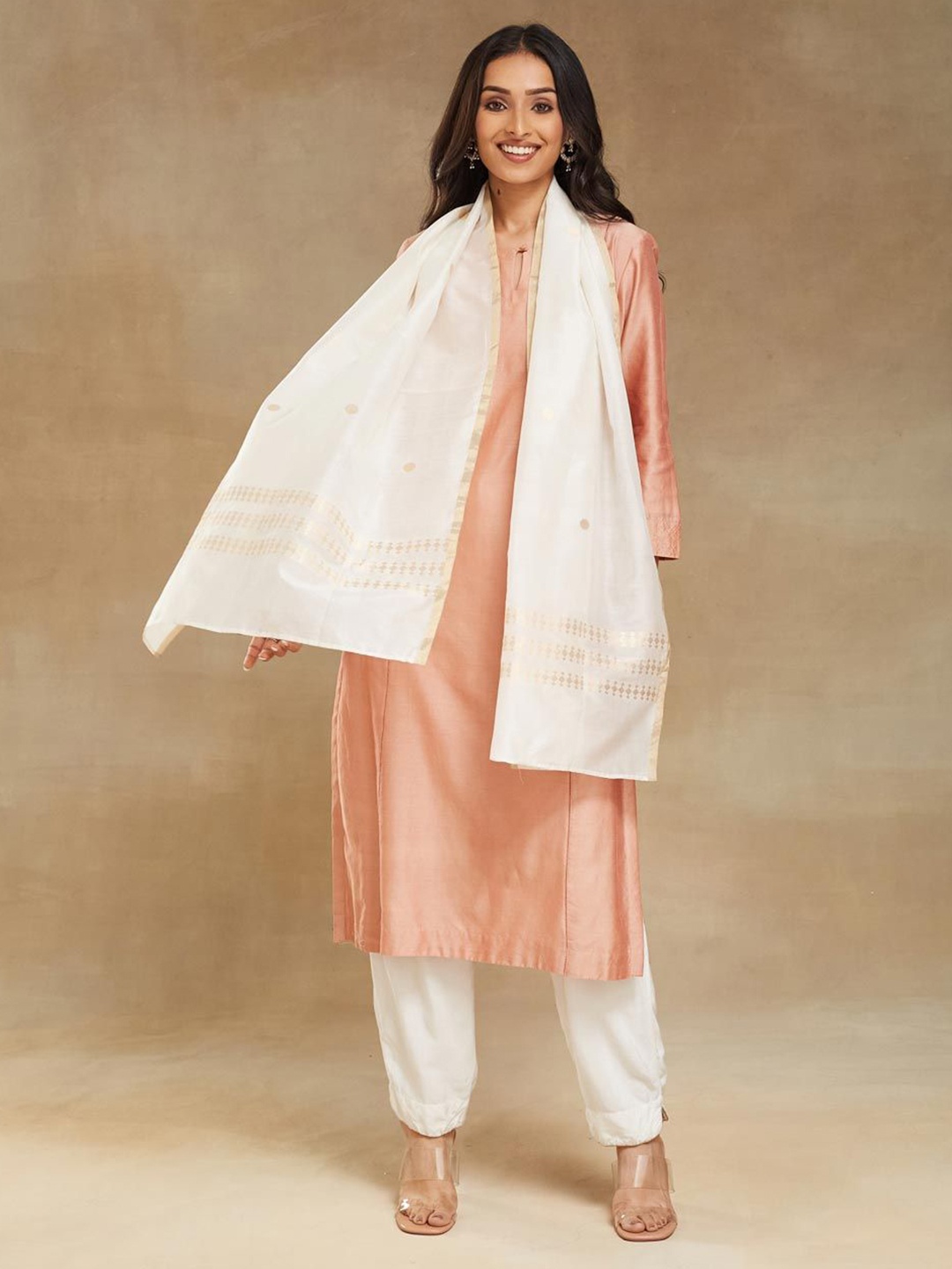 

Fabindia Women Woven Design Stole, White