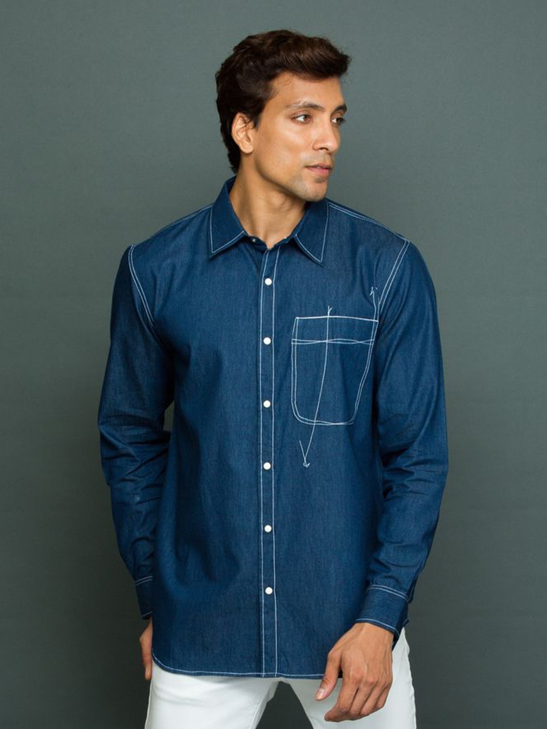 

ECHKE Men Custom Opaque Casual Shirt, Blue