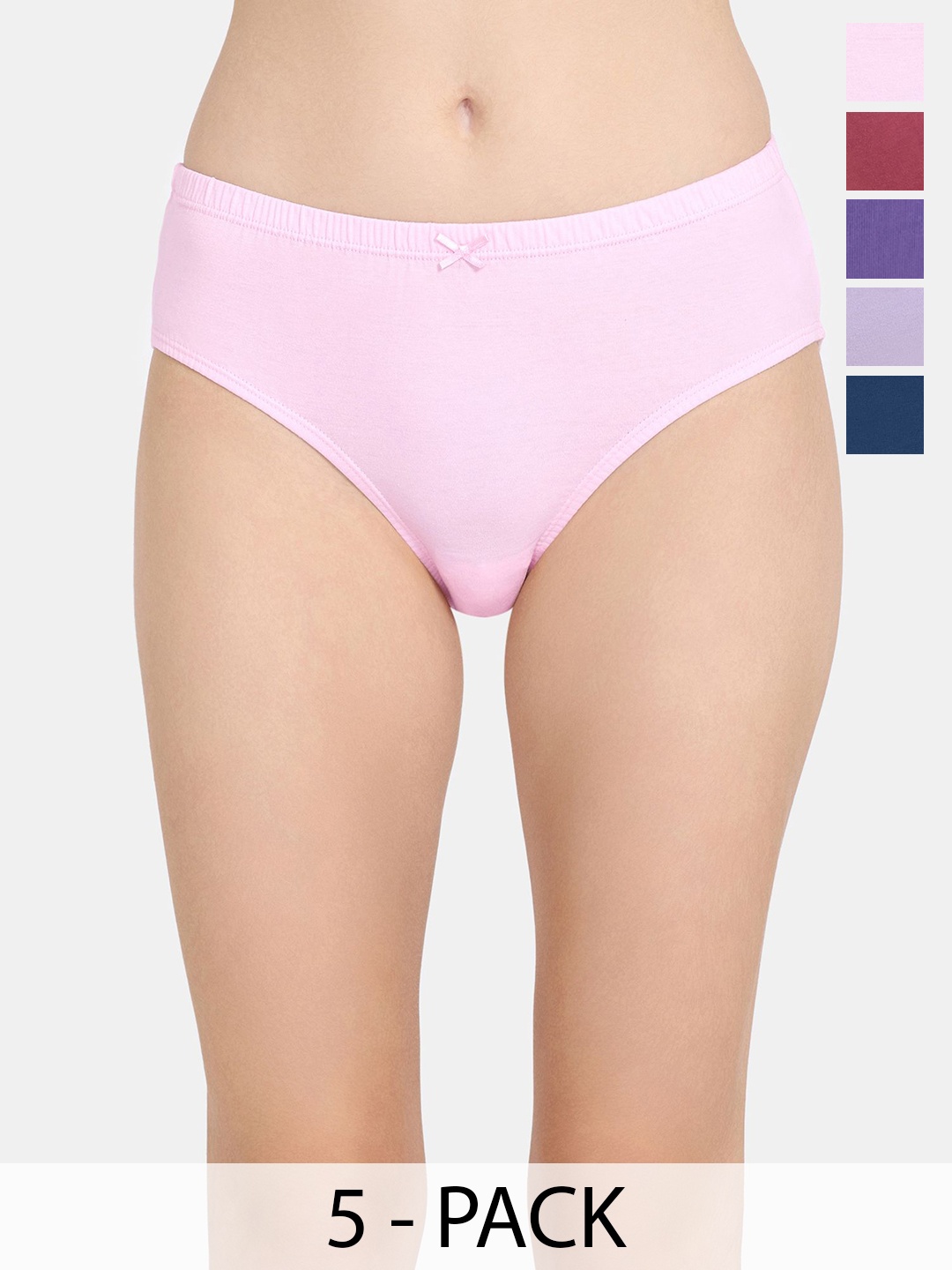 

Rosaline by Zivame Women Pack Of 5 Pure Cotton Mid-Rise Hipster Briefs, Pink