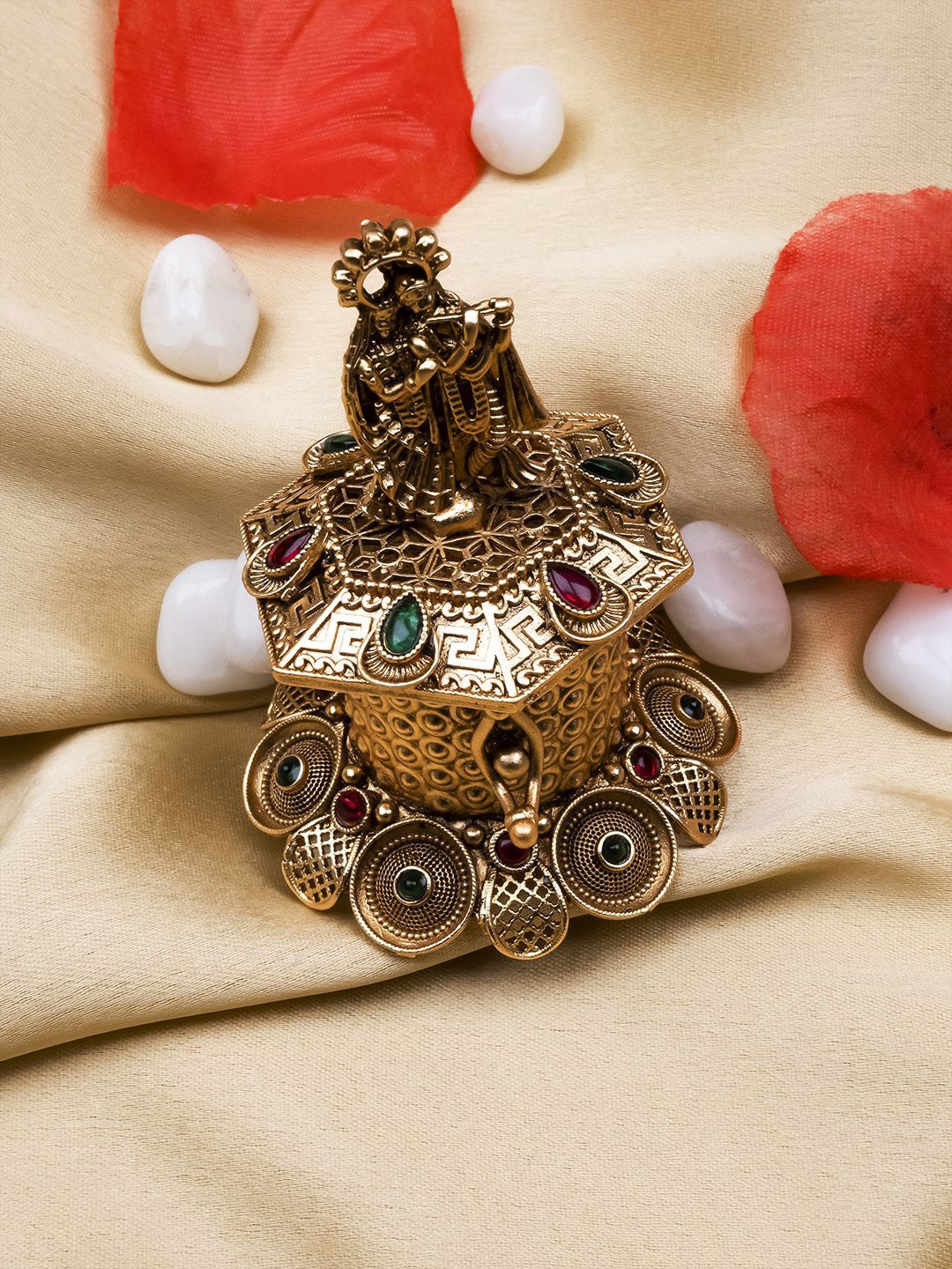 

StileAdda Gold Plated Lord Engraved Kumkum Box