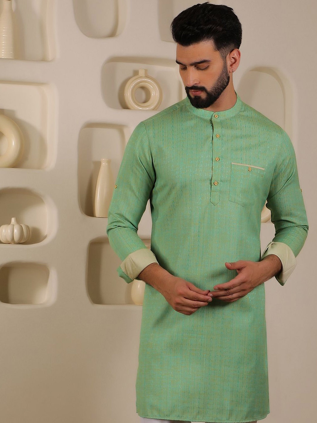 

Anouk Men Jacquard Kurta, Green