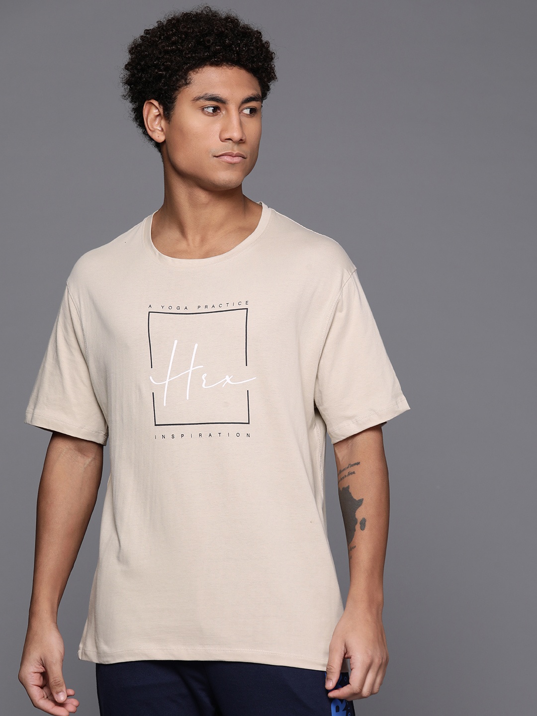 

HRX by Hrithik Roshan Round Neck Printed Yoga T-shirt, Beige
