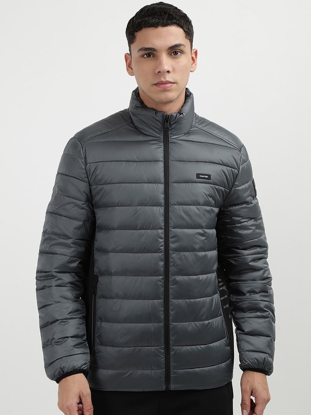 

Calvin Klein Jeans Men Striped Windcheater Quilted Jacket, Grey