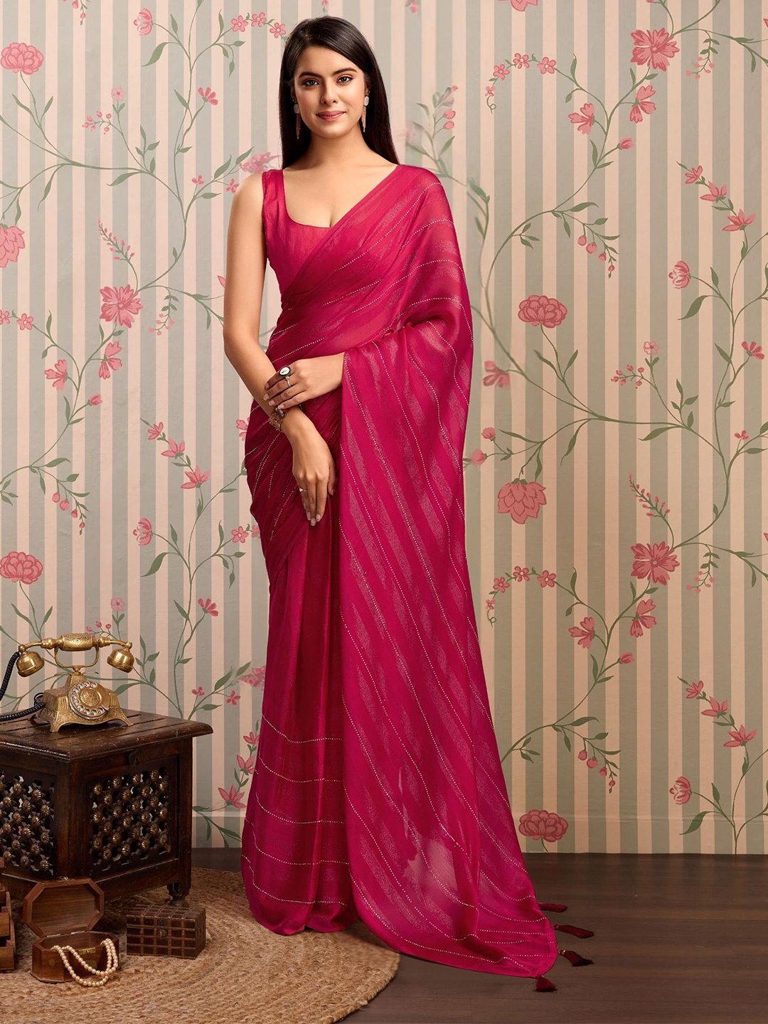 

Ode by House of Pataudi Embellished Sequinned Ready to Wear Saree, Maroon