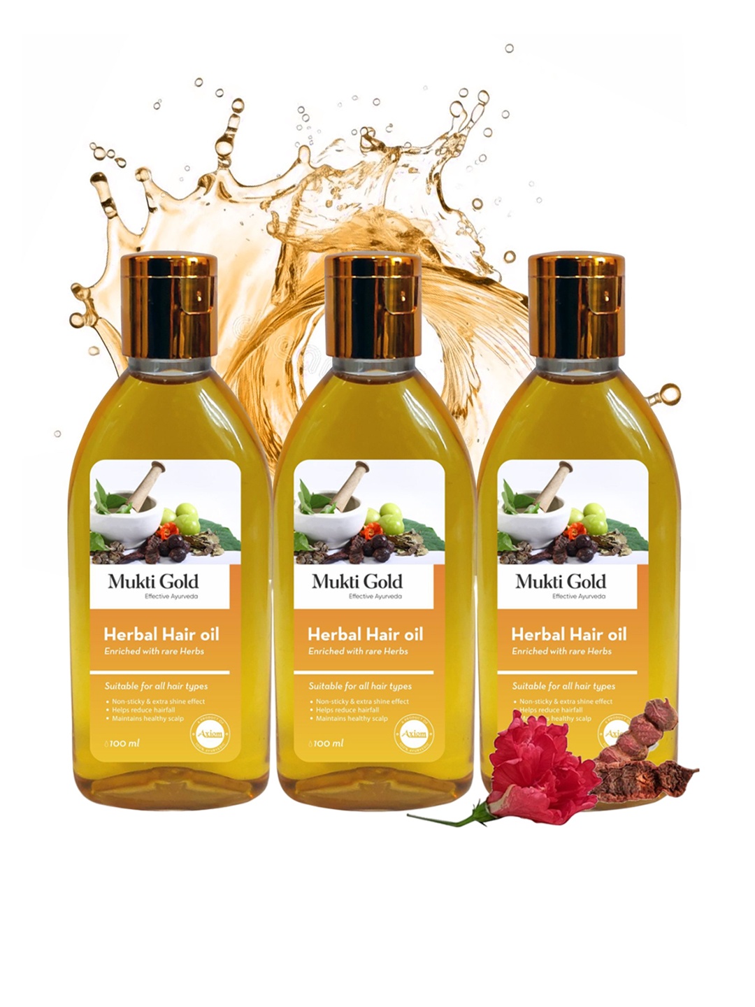 

Axiom Set of 3 Mukti Gold Herbal Hair Oil With Rare Herbs- 100 ml Each