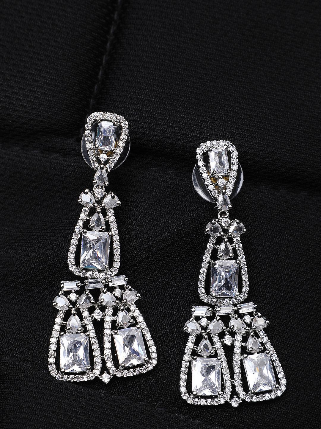 

Anouk Silver Plated Contemporary American Diamond Studded Drop Earrings, White