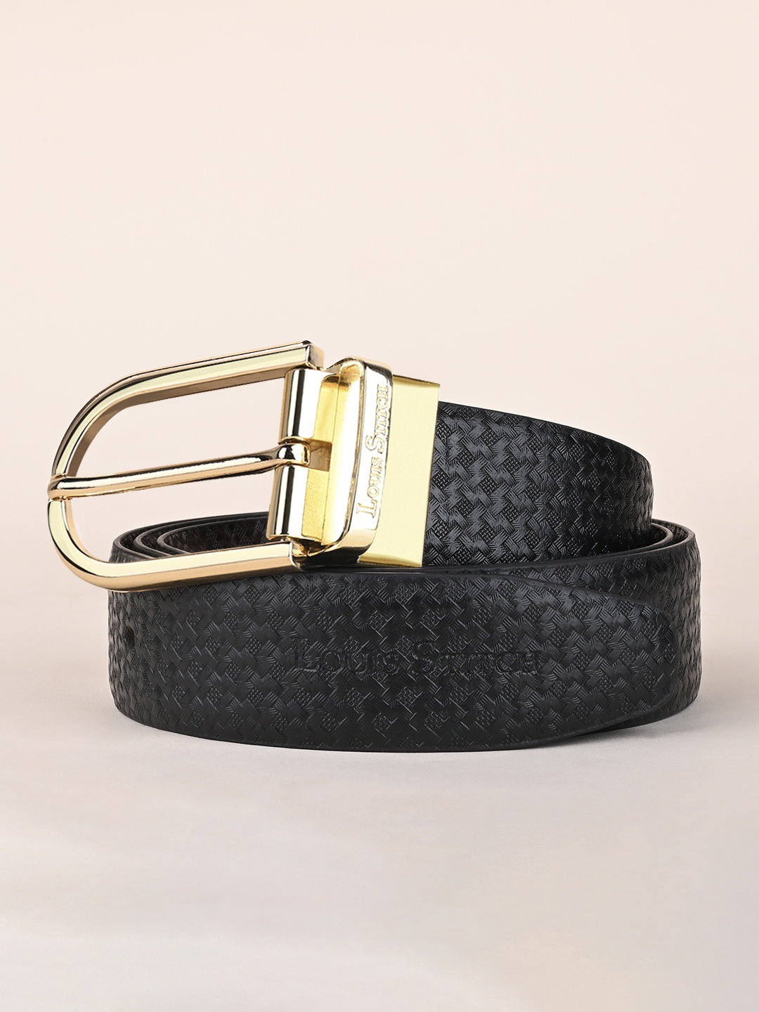 

LOUIS STITCH Men Black Textured Leather Formal Reversible Belt