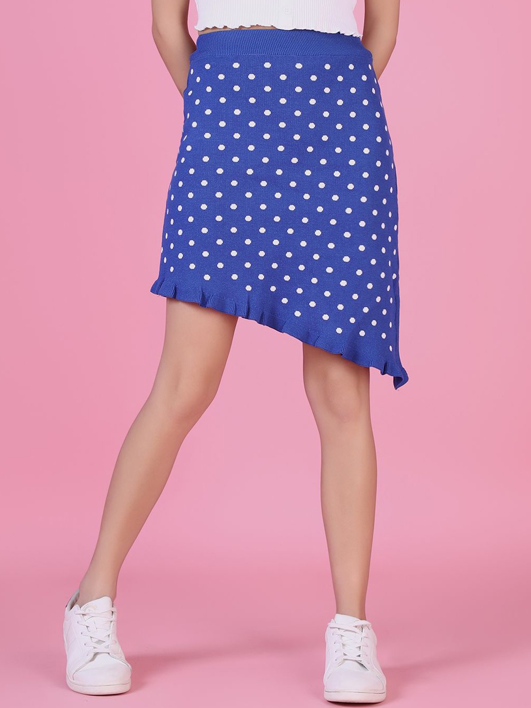 

SHOWOFF Printed Knee Length High-Low hem A-Line Skirts, Blue