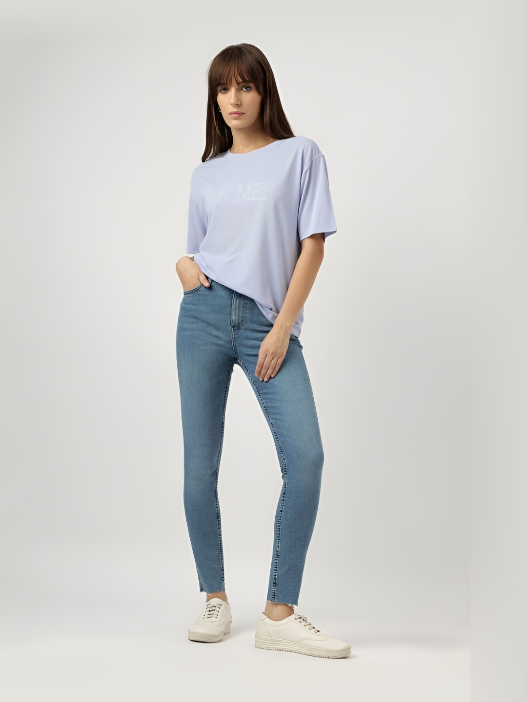 

Marks & Spencer Women Solid Round Neck Oversized T-Shirt, Blue