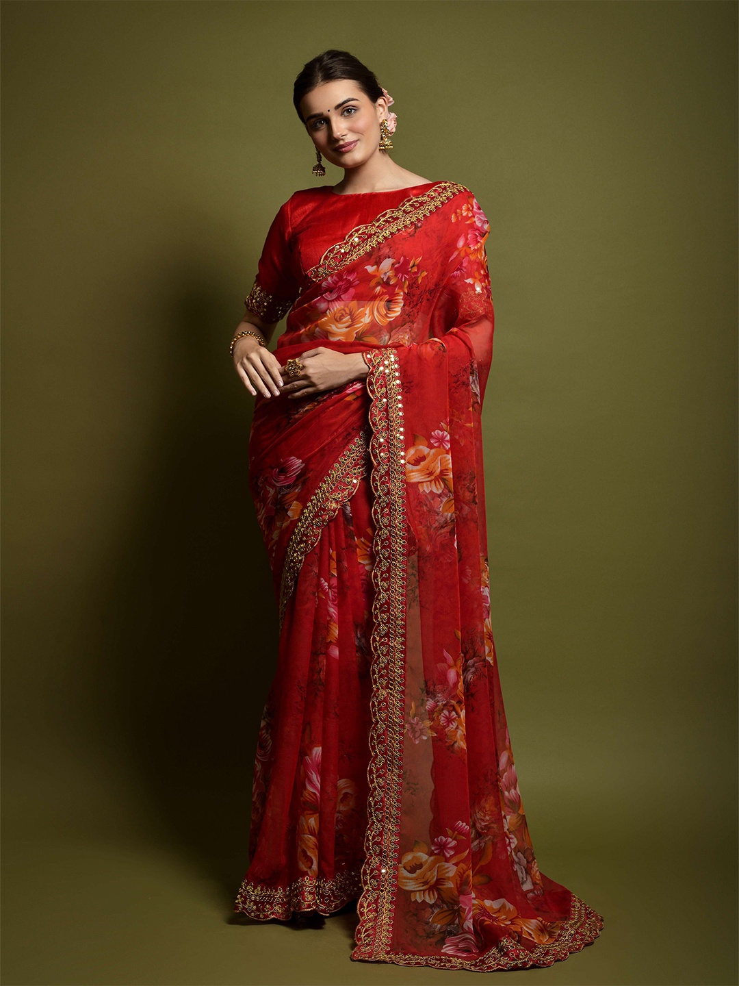 

Anouk Floral Embroidered Saree, Red