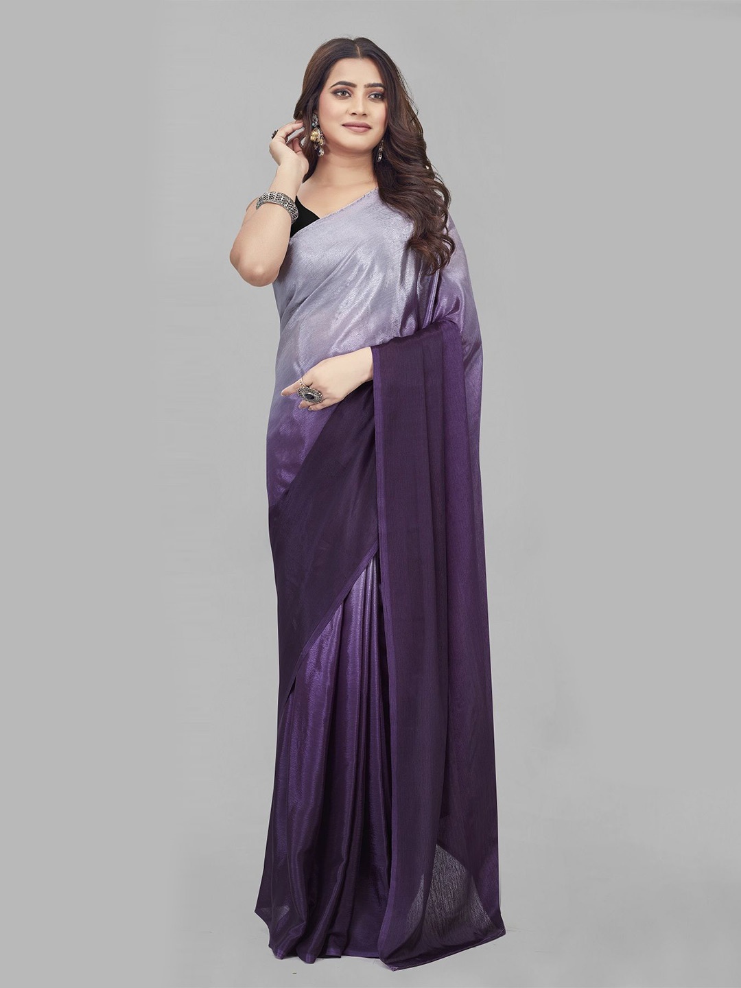 

Aika Pure Chiffon Solid Ready to wear Saree, Purple