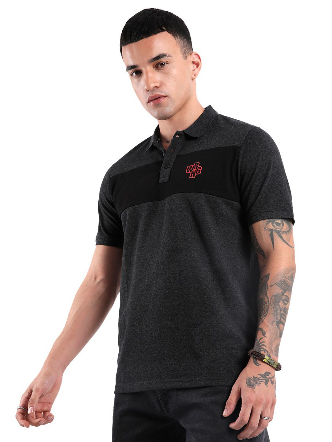 

WROGN Men Solid Polo Collar Cotton T-Shirt, Grey