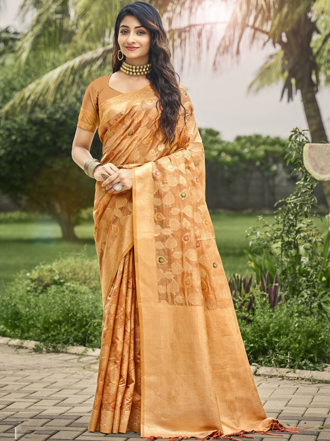 

Ishin Woven Design Organza Saree, Orange