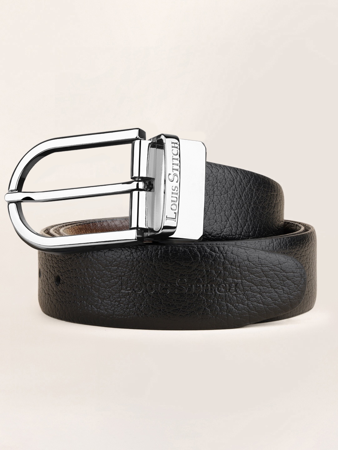 

LOUIS STITCH Men Black & Brown Solid Leather Formal Belt