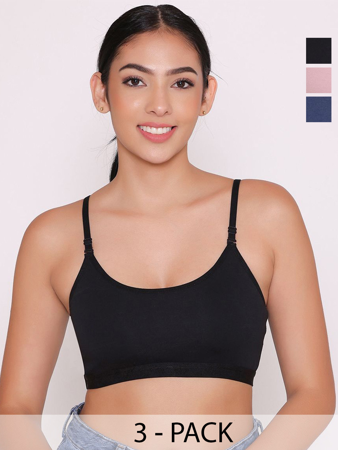 

INKURV Women Pack Of 3 Full Coverage Non Padded Everyday Bra, Black