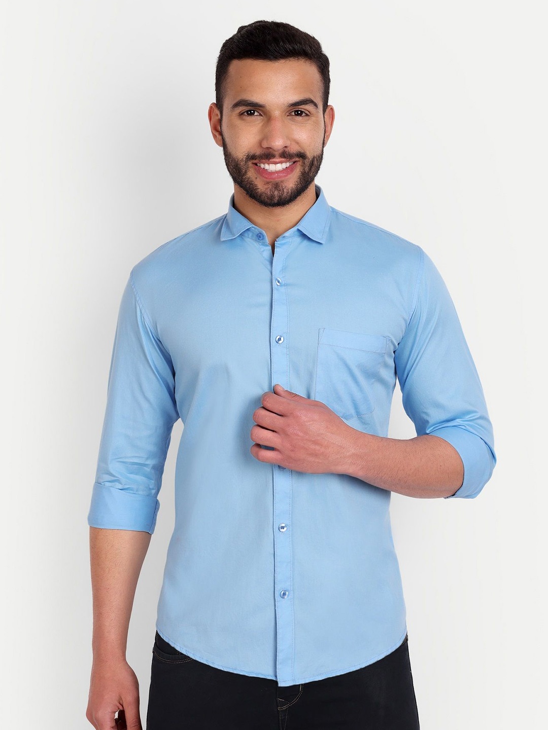 

MEGHZ Men Slim Fit Opaque Casual Shirt, Blue