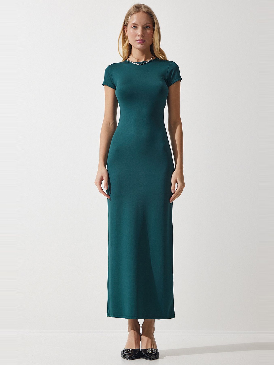 

Happiness istanbul Women Boat Neck Sheath Maxi Dress, Green