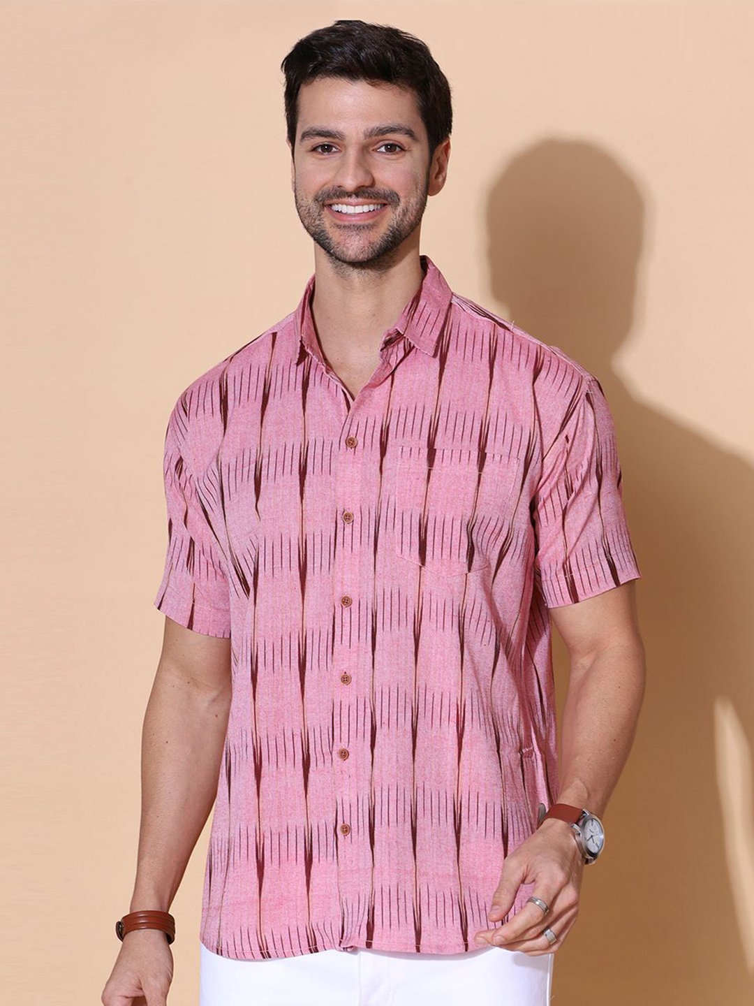 

MOSHI Men Comfort Opaque Striped Casual Shirt, Pink